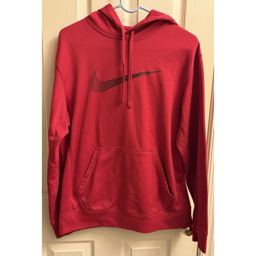 Nike Therma Fit Long Sleeve Pullover Hoodie Sweatshirt Mens Medium Red Black